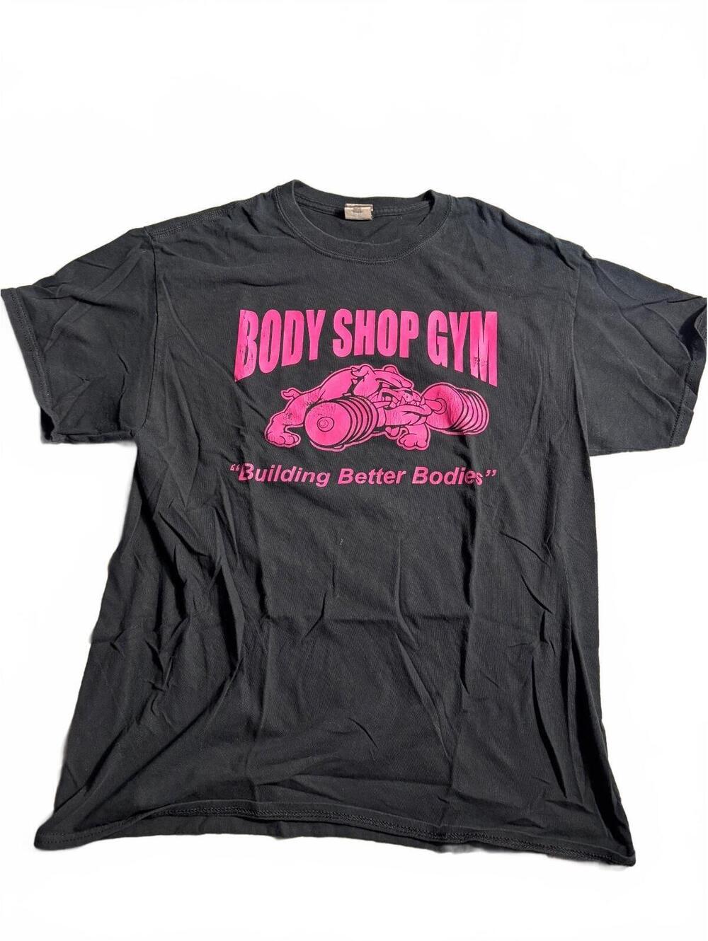 Black Gildan Heavy Cotton Body Shop Gym T-Shirt with Pink 'B